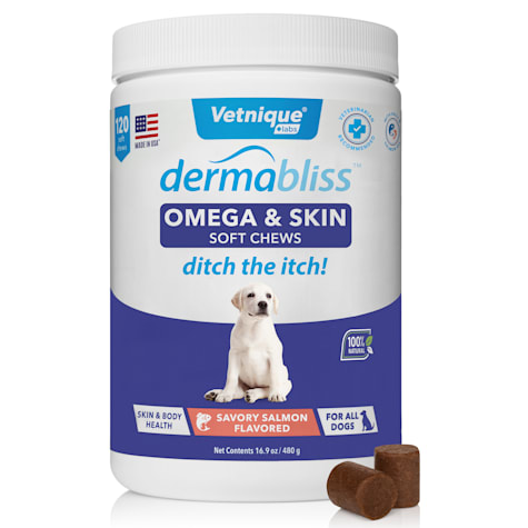 Vetnique Dermabliss Omega & Skin Salmon Flavored Soft Chews for Dogs