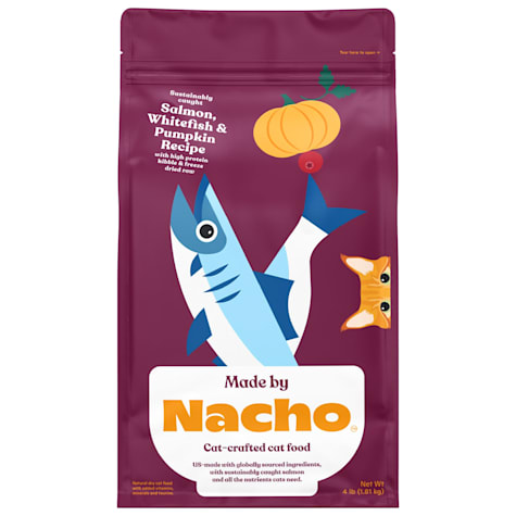 Made by Nacho Sustainably Caught Salmon, Whitefish & Pumpkin w/ High Protein Kibble & Freeze-Dried Raw Bites Cat Food