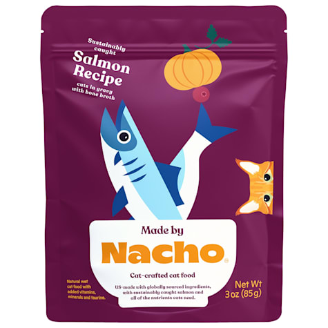Made by Nacho Sustainably-Caught Salmon Recipe Cuts In Gravy with Bone Broth Wet Cat Food