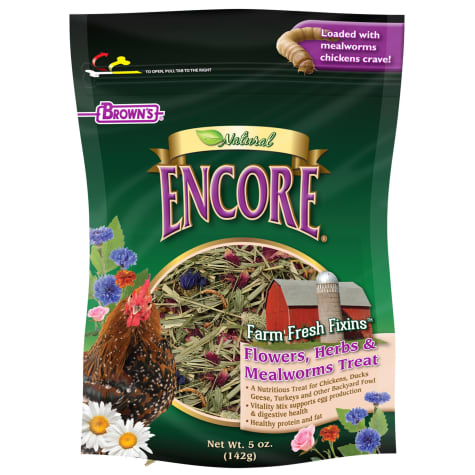 FM Browns Encore Natural Farm Fresh Fixins Flowers, Herbs & Mealworms Chicken Treat