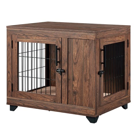 UniPaws Dark Walnut Crate with Double Doors for Dogs