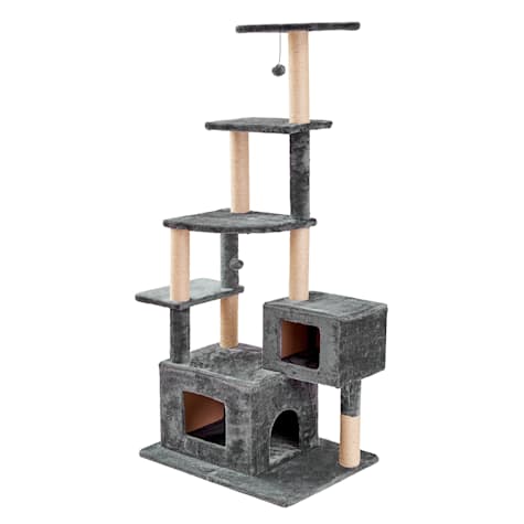 Two by Two Walnut Dark Gray Cat Tower