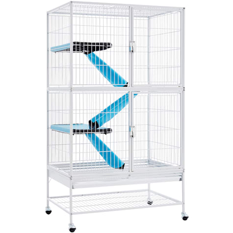 Topeakmart Hammered White Rolling Metal Small Animal Cage with Removable Ramp