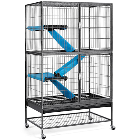 Topeakmart Hammered Black Rolling Metal Small Animal Cage with Removable Ramp