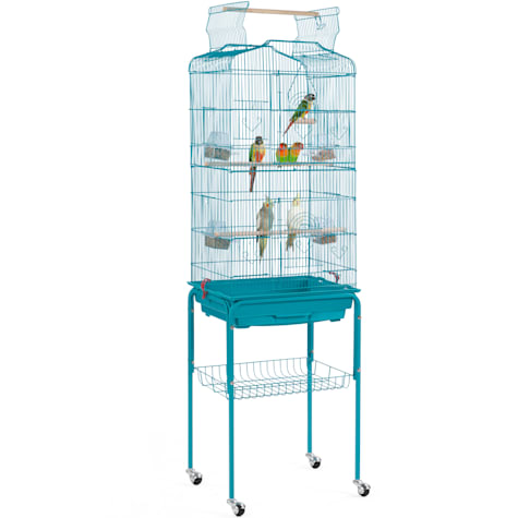 Topeakmart Teal Blue Open Top Metal Bird Cage with Rolling Stand