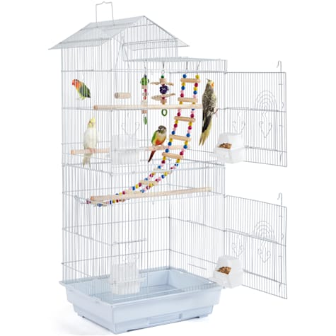 Topeakmart White Metal Bird Cage with Swing Ladder for Small Birds