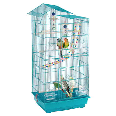 Topeakmart Teal Blue Metal Bird Cage with Swing Ladder