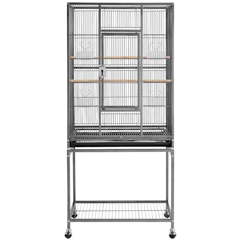 Topeakmart Hammered Black Metal Bird Cage with Rolling Detachable Stand