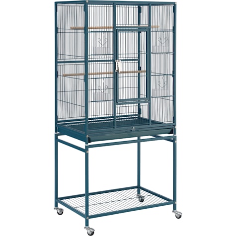 Topeakmart Navy Blue Metal Bird Cage with Rolling Detachable Stand