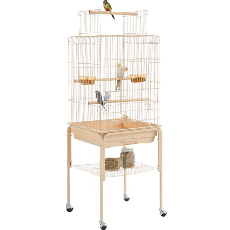 Topeakmart Almond Metal Bird Cage with Detachable Rolling Stand for Small Birds