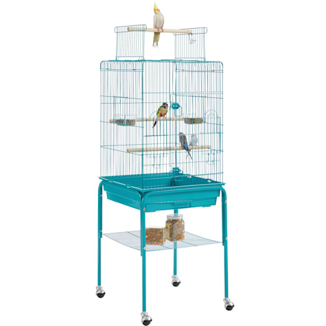 Topeakmart Teal Blue Metal Bird Cage with Detachable Rolling Stand for Small Birds