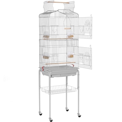 Topeakmart Light Gray Open Top Metal Bird Cage with Rolling Stand