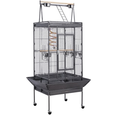 Topeakmart Black Rolling Bird Cage with Play Top Feeding Bowls and Bungee Rope for Small Birds