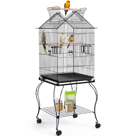 Topeakmart Black Open Top Metal Bird Cage with Slide-Out Tray