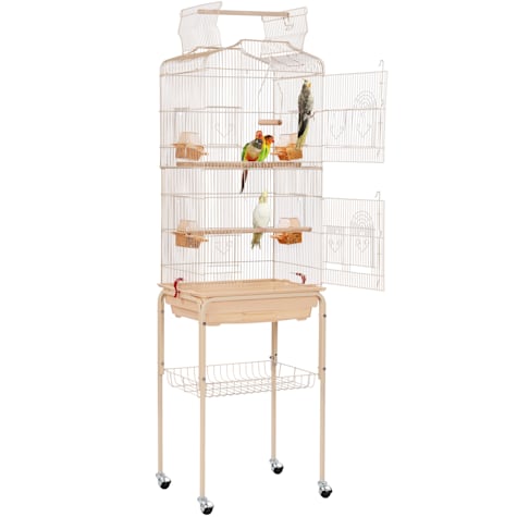 Topeakmart Almond Open Top Metal Bird Cage with Rolling Stand