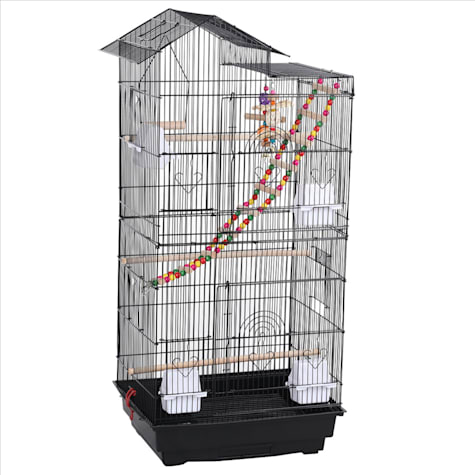 Topeakmart Black Metal Bird Cage with Swing Ladder for Small Birds