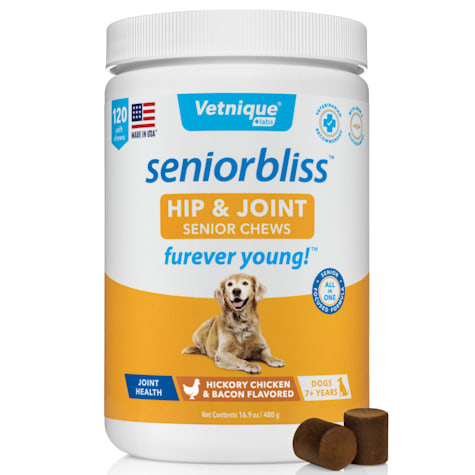Vetnique Seniorbliss Hip & Joint Supplement Chicken Bacon Flavored Soft Chews for Senior Dogs