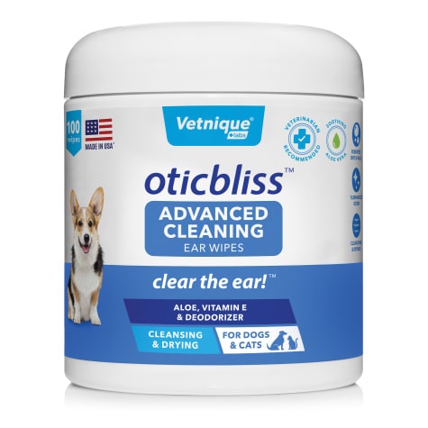 Vetnique Labs Oticbliss 100 Count Advanced Cleaning Ear Wipes for Dogs & Cats