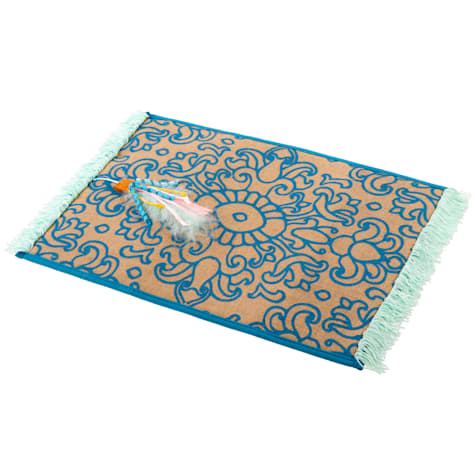 Petlinks Rowdy Rug Jute Scratch Mat with Feather Cat Toy & Playful Fringe