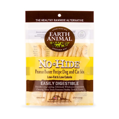 Earth Animal No-Hide Stix Peanut Butter Recipe Natural Long-Lasting Rawhide Alternative Dog & Cat Chews