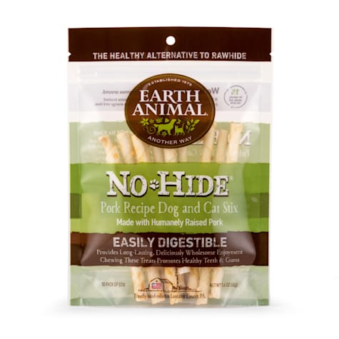 Earth Animal No-Hide Stix Pork Recipe Natural Long-Lasting Rawhide Alternative Dog & Cat Chews