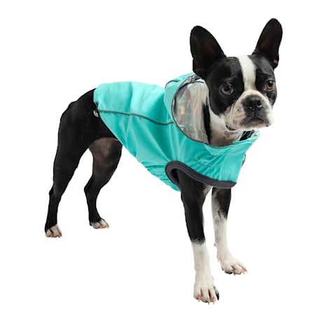 GF Pet Neon Aqua with Iridescent Reversible Dog Raincoat