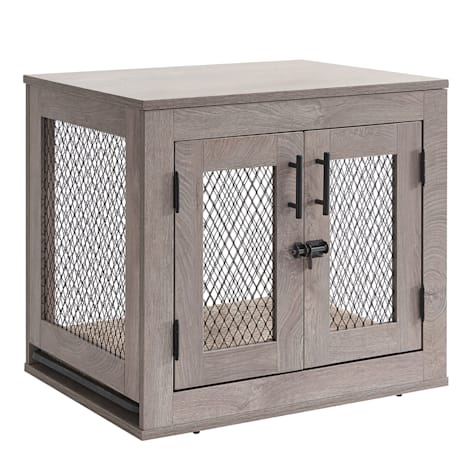 UniPaws Weathered Grey Dog Crate with Cushion and Tray
