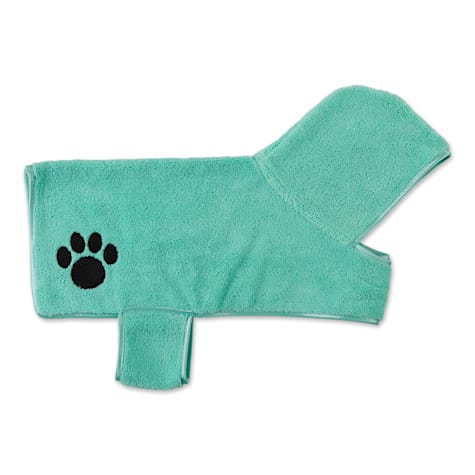Bone Dry Aqua Embroidered Paw Pet Robe