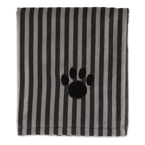 Bone Dry Black Stripe Embroidered Paw Pet Towel