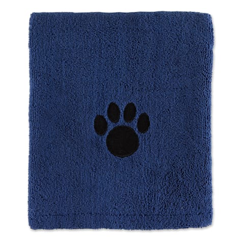 Bone Dry Navy Embroidered Paw Pet Towel