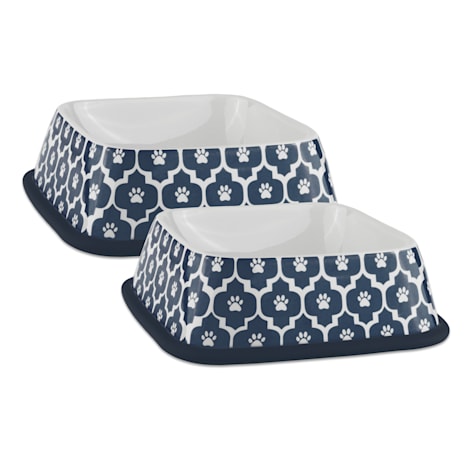 Bone Dry Nautical Blue Paw Lattice Square Pet Bowl