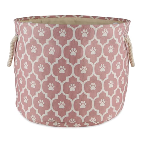 Bone Dry Rose Round Polyester Pet Bin Paw Lattice