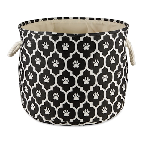 Bone Dry Black Round Polyester Pet Bin Paw Lattice