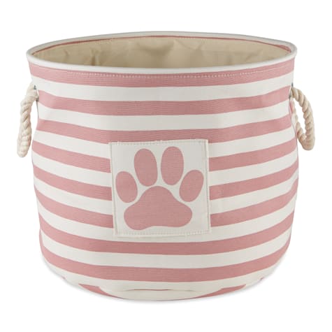 Bone Dry Rose Round Polyester Pet Bin Stripe With Paw Patch