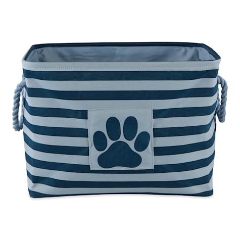 Bone Dry Dark Navy Rectangle Polyester Pet Bin Stripe With Paw Patch