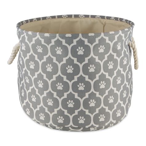 Bone Dry Gray Round Polyester Pet Bin Paw Lattice