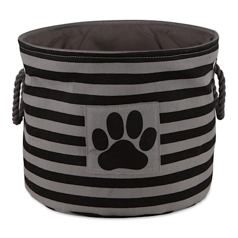 Bone Dry Black Round Polyester Pet Bin Stripe With Paw Patch