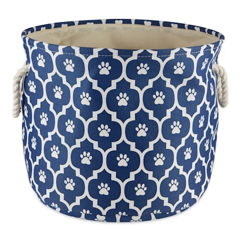 Bone Dry Nautical Blue Round Polyester Pet Bin Paw Lattice