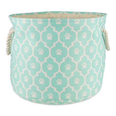 Bone Dry Aqua Round Polyester Pet Bin Paw Lattice