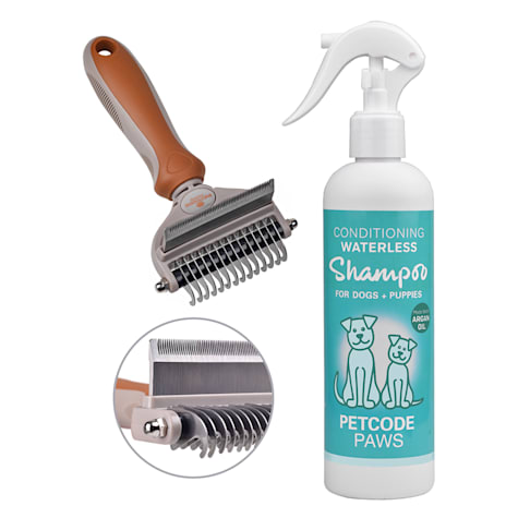 Petcode Paws Medium Terra Brown Dog Detangling Kit with Conditioning Waterless Shampoo Spray & Duo Groomer Brush
