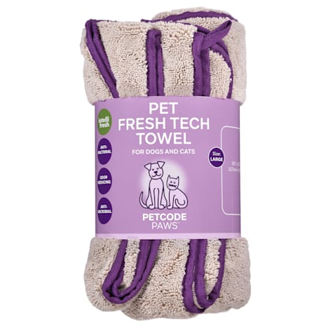 Petcode Paws Pet Fresh Tech Towel and Blanket  Sand Beige with Berry Purple Trim