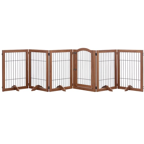 UniPaws Extra Wide 6 Panels Dog Gate in Walnut