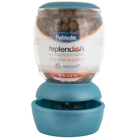 Petmate Pearl Blue Replendish Gravity Automatic Pet Feeder with Microban, Food Dispenser Station for Cats and Dogs
