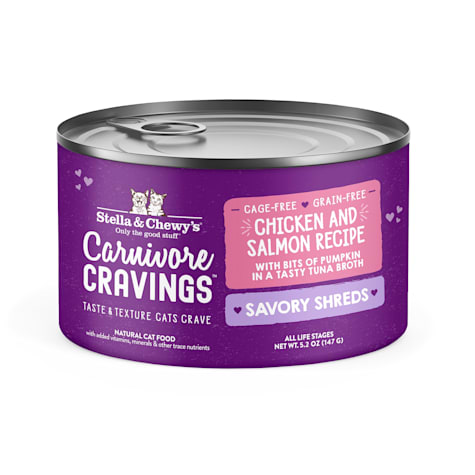 Stella & Chewy's Carnivore Cravings Savory Shreds Cage-Free Chicken & Wild-Caught Salmon Wet Cat Food