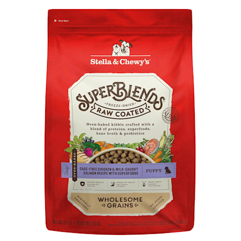 Stella & Chewy's SuperBlends Raw Coated Wholesome Grains Cage-Free Chicken & Wild-Caught Salmon Recipe Dry Puppy Food