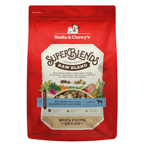 Stella & Chewy's SuperBlends Raw Blend Wholesome Grains Wild-Caught Whitefish & Salmon Recipe with Superfoods Dry Dog Food