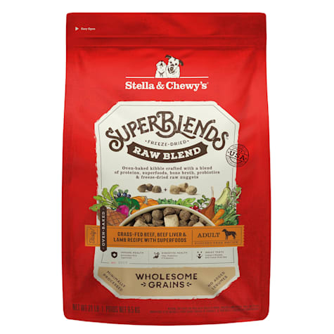 Stella & Chewy's SuperBlends Raw Blend Wholesome Grains Grass-Fed Beef, Beef Liver & Lamb Recipe with Superfoods Dry Dog Food