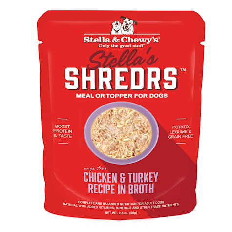 Stella & Chewy's Shredrs Cage Free Chicken & Turkey Recipe in Broth Wet Dog Food