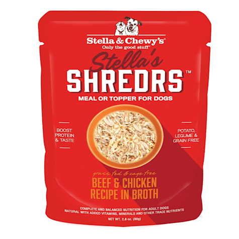 Stella & Chewy's Shredrs Grass Fed & Cage Free Beef & Chicken Recipe in Broth Wet Dog Food