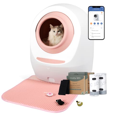 Casa Leo Leo's Loo Too Pretty Pink Covered Automatic Self-Cleaning Cat Litter Box Bundle Package